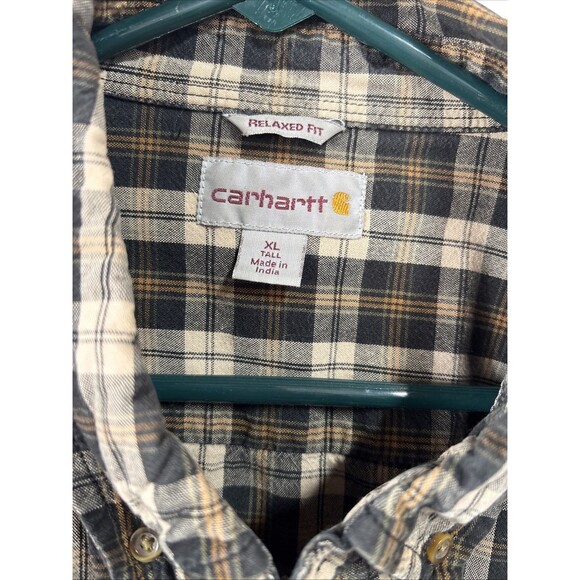 Carhartt 2 Pocket Brown Plaid Button Down Shirt XL Tall Relaxed Fit - Picture 2 of 4